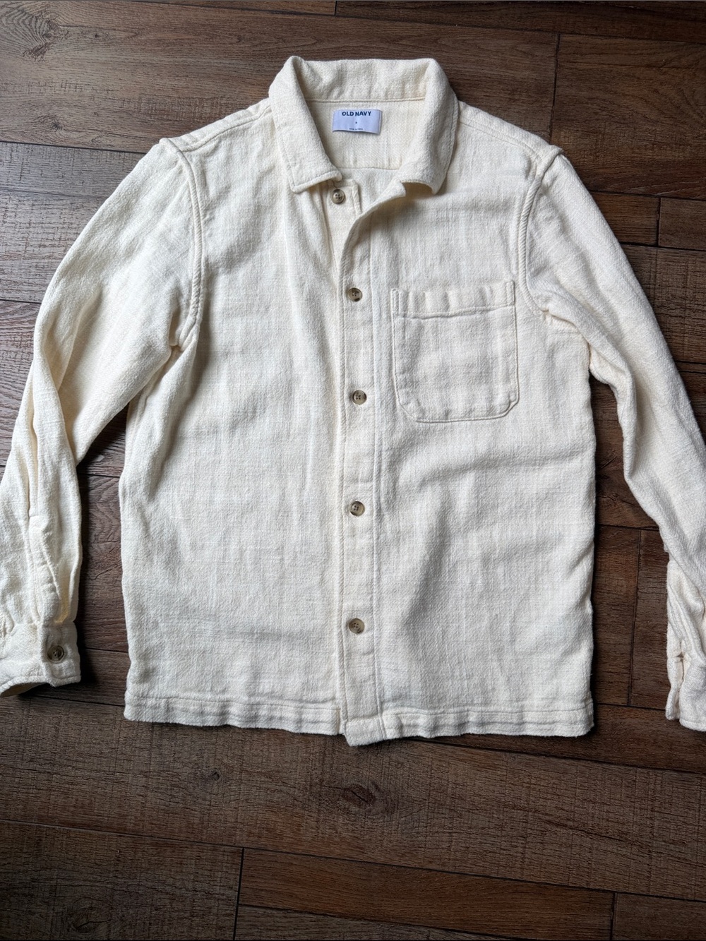 Old Navy Men's Cream Button-Front Shirt Jacket Cotton size small like new